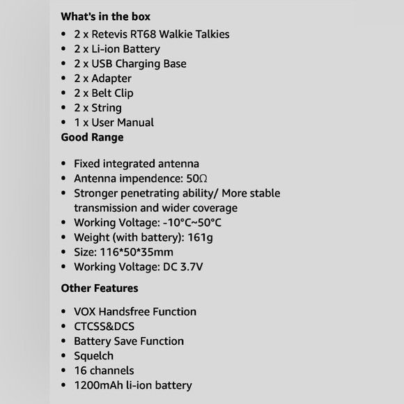 🔥Retevis RT68 Two-Way Radios - Wide Range, 2 Walkie Talkies🔥 NIB - Picture 8 of 10